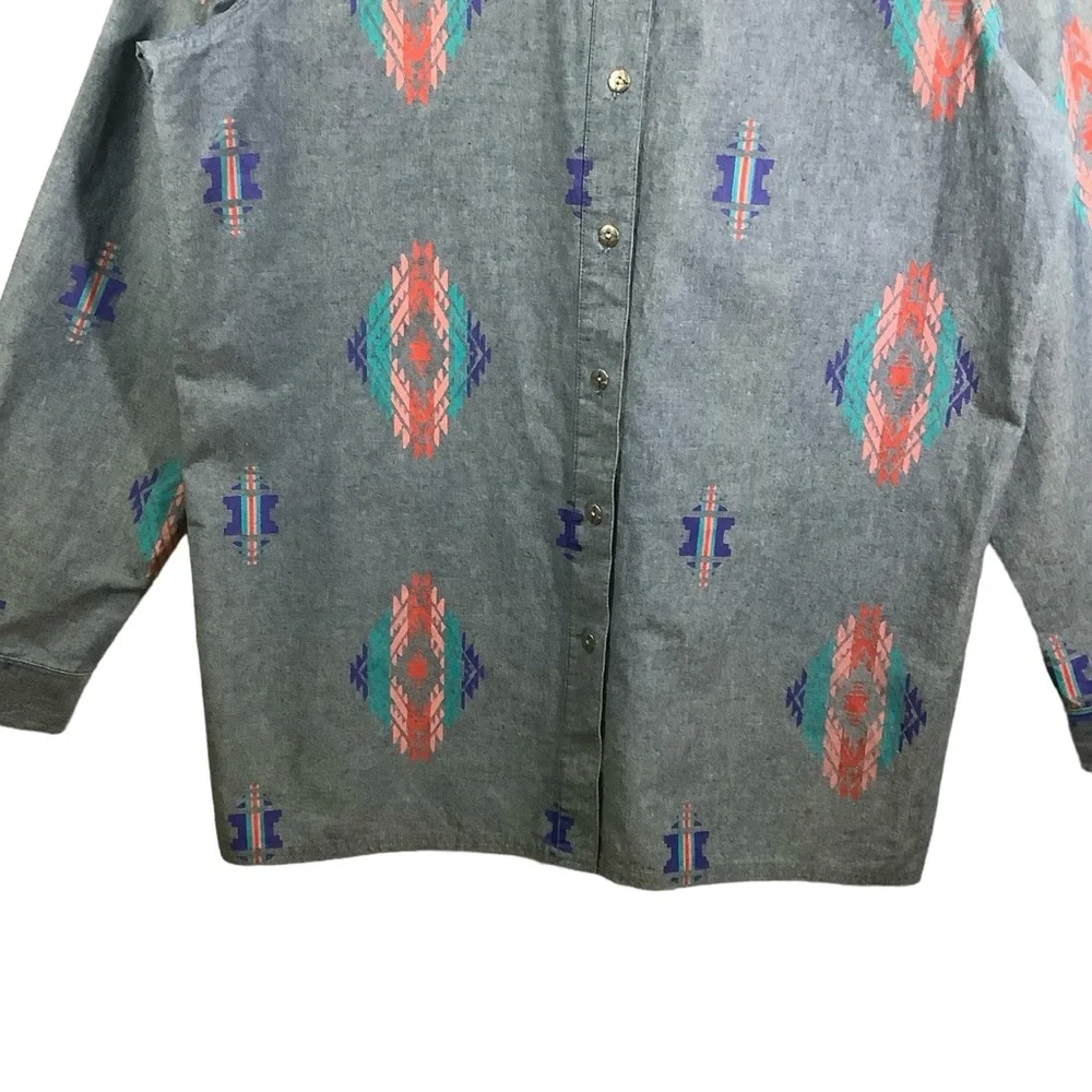 Denim & Co Button Down Chambray Shirts Western 100% Cotton - Picture 3 of 11